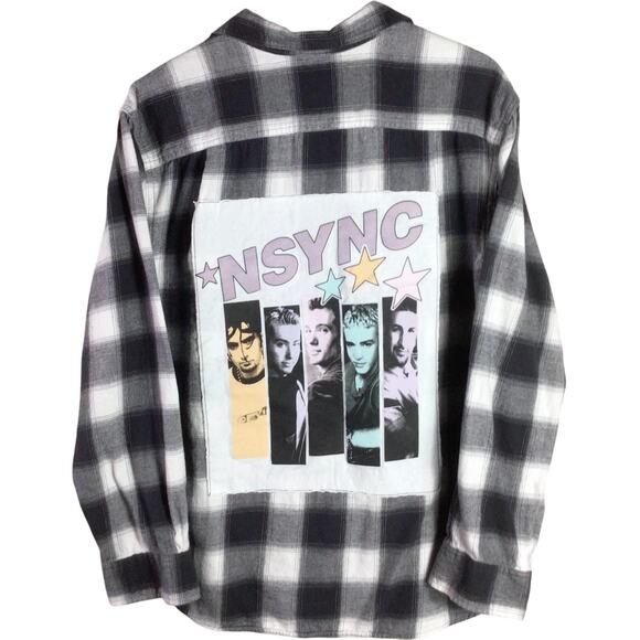 Custom Reworked *NSYNC Boy Band Flannel Gray Large - Picture 1 of 5